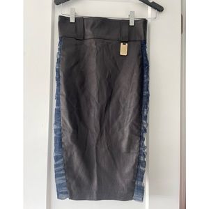 Thomas Wylde pencil skirt black leather with sheer blue sided size small